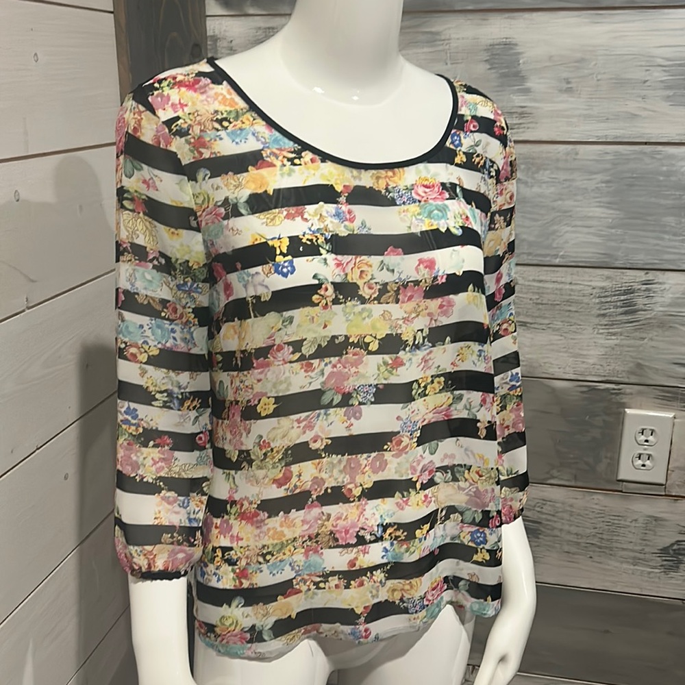 Black horizontal striped with floral print.